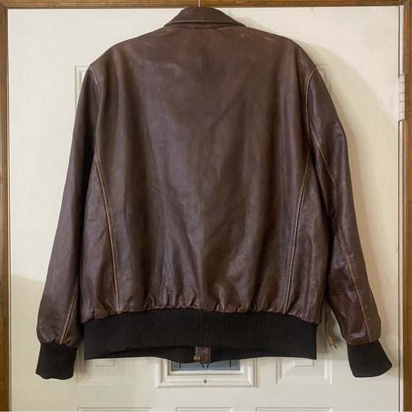 LM Jackets 2X Men’s Distressed Brown Leather Bomber Aviator Coat NWT - Picture 8 of 14